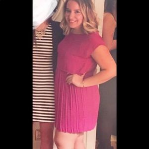 Fuchsia cap sleeve dress with pleats